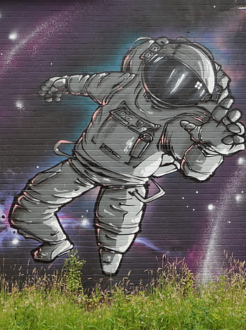 graffiti, astronauta, arte di strada, spazio, universo, cosmo, viaggio spaziale, inoltrare, arte, spruzzatore, spray