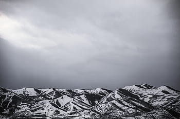 fotografie krajiny, hory, hora, borovice, strom, sníh, zimní, počasí, mraky, Černý a bílý, nebe