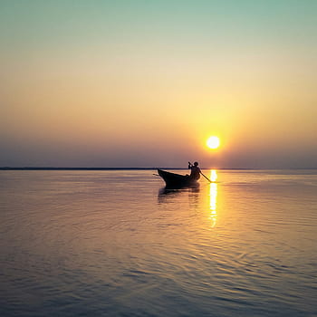 sunset, beautiful sunset, wallpaper, river, boat, brahmaputra, evening sun