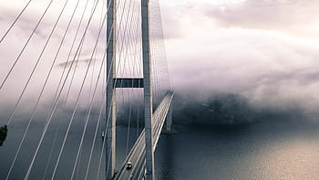 bridge cars fog, Bridge, Cars, Fog, travel, suspension Bridge, bridge - Man Made Structure, famous Place, steel Cable, sky, architecture