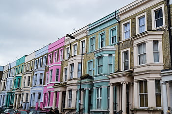 Notting Hill, Londýn, Spojené království, Dům, městský, vinobraní, starý, ulice, perspektivní, vitrína, Evropa