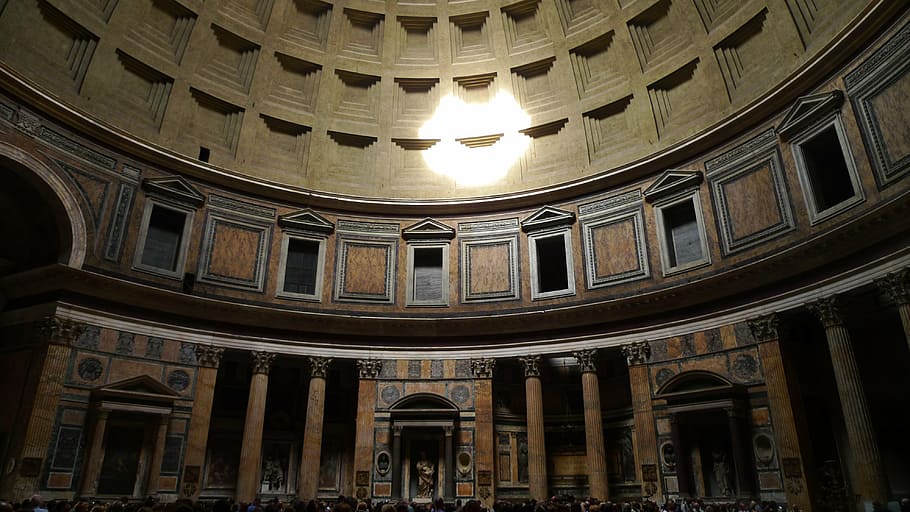 pantheon, rotunda, dome, architecture, indoors, famous Place, history, pantheon - Rome