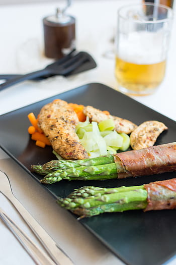 kuřecí steak, zelenina, pivo, kuře, steak, chřest, zdravý, maso, paleo, jídlo, zeleniny