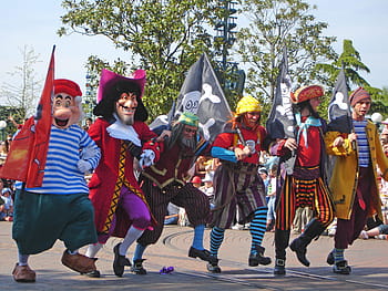 skupina, lidé, nošení, kostým pirát, disneyland, disney, Paříž, Pařížský Disney land, téma, disney parade, průvod