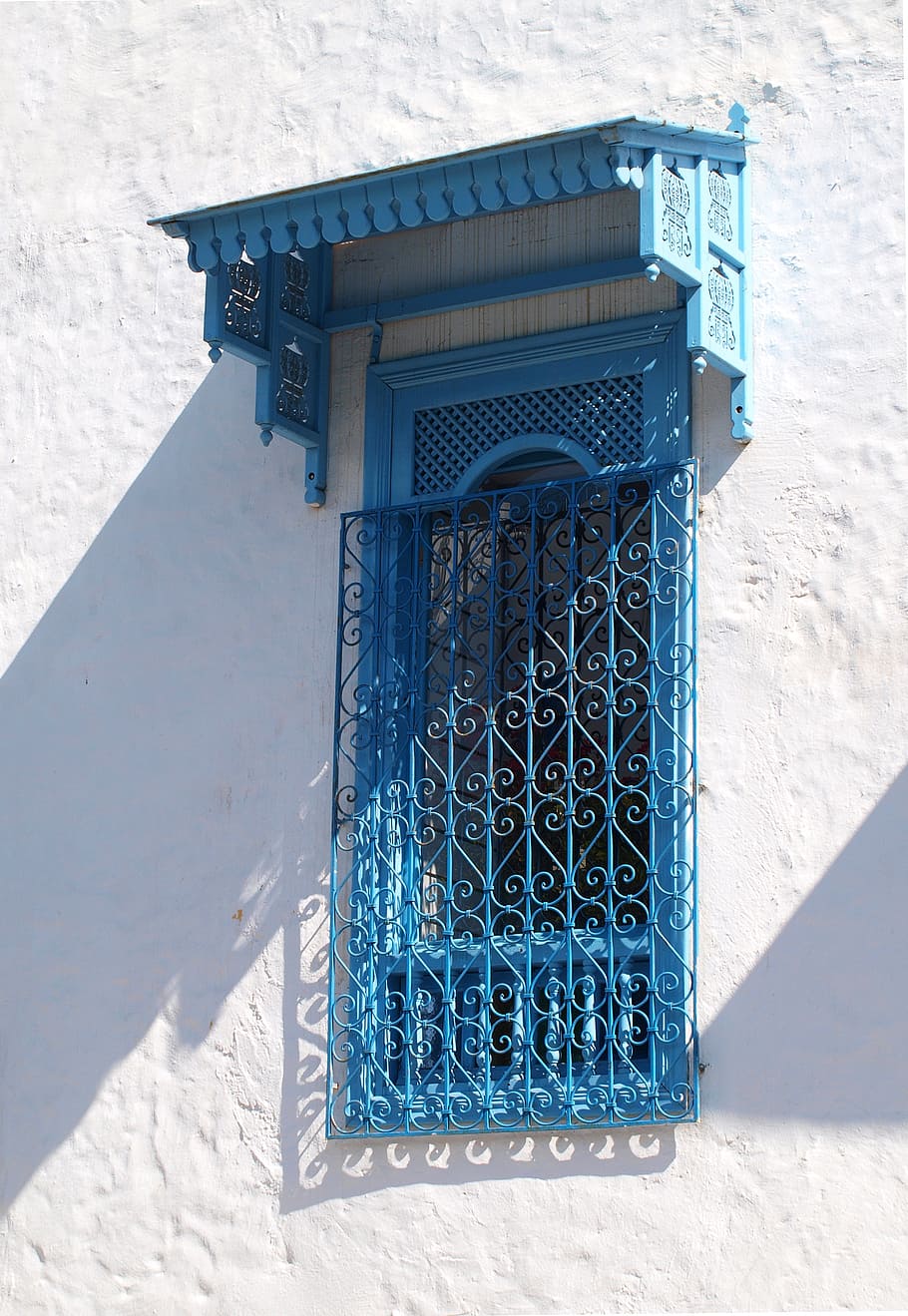 carthage, window, tunis, old town, blue, white walls, window frames, window grille, historically, historic preservation
