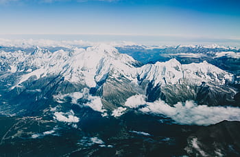fotografování s vysokým úhlem, bílý, šedá, hora, sníh, limitován, hory, vrcholy, summitu, útesy, krajina