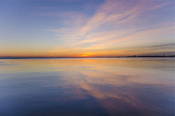 ruumis, vesi, kultainen, tunnin, auringonnousu, horisontti, auringonlasku, taivas, heijastus, hämärä, tyyneys