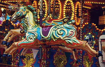 Karussell, Messe, Reiten, Spaß, Pferd, Amüsement, Karneval, Beleuchtung, aufwendig, Unterhaltung
