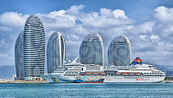 white, body, water, daytim, ship, hainan, china, skyline, ocean liner, hdr, sky