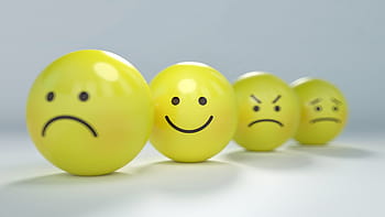 four, assorted, emoji balls, focusing, smiley emoji, smiley, emoticon, anger, angry, anxiety, ball