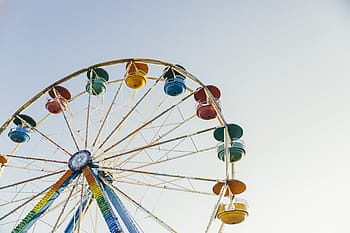 multicolored ferris wheel, blue, yellow, green, ferris, wheel, ferris wheel, amusement park, ride, fair, fun