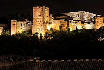 alhambra, granada, palác, památník, andalusie, noc, osvětlení, arabeska, nazari, arabština