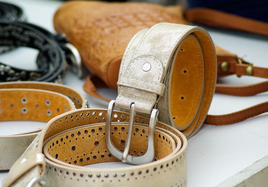 beige, leather belt, white, table, belt, mode, leather, clothing