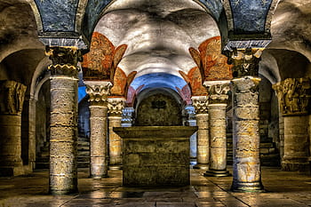 temple interior illustration, grave, crypt, burial chamber, tomb, resting place, atmosphere, old tomb, last calm, middle ages, gloomy