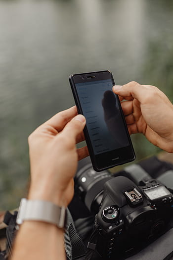 ponsel, telepon, tangan, pria, layar, teknologi, smartphone, menggunakan, danau