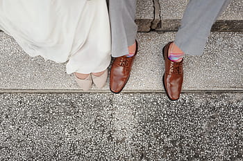 person, wearing, brown, leather shoes, pair, leather, shoes, shoe, footwear, man, woman