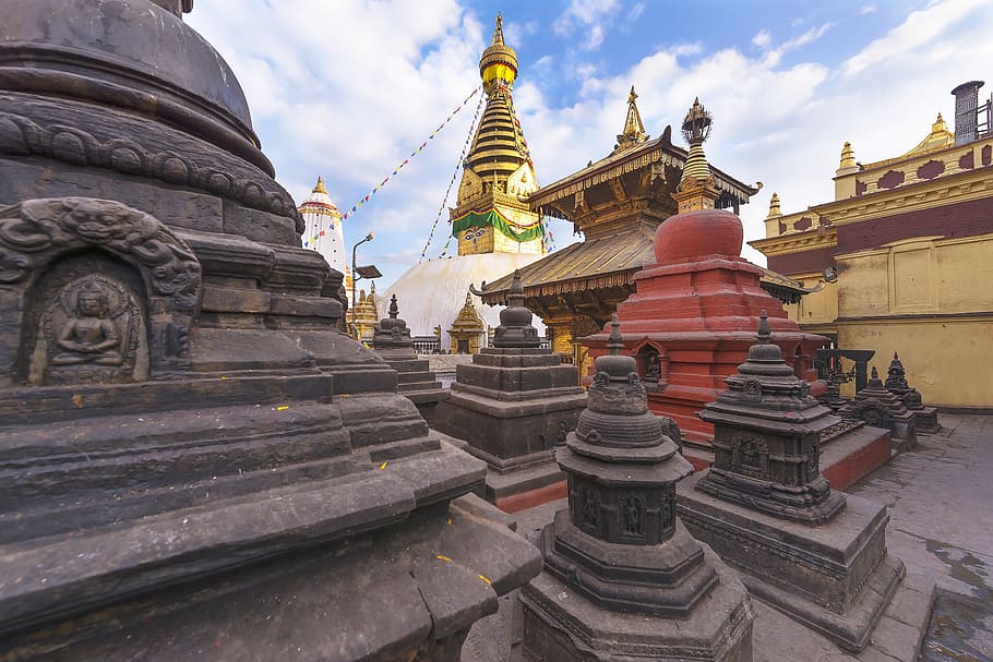 architektura, Asie, největší, Buddha, buddhismus, budova, božstvo, oko, vlajka, zlatý, stráže
