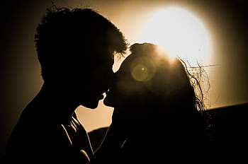 silueta fotografie, líbání, pár, západ slunce, polibek, milovat, romantika, romantický, silueta, stíny, lidé