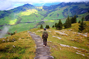 trekking, lidé, švýcarské Alpy, hora, sama, chůze, batoh, Příroda, dívka, ebenalp, appenzell