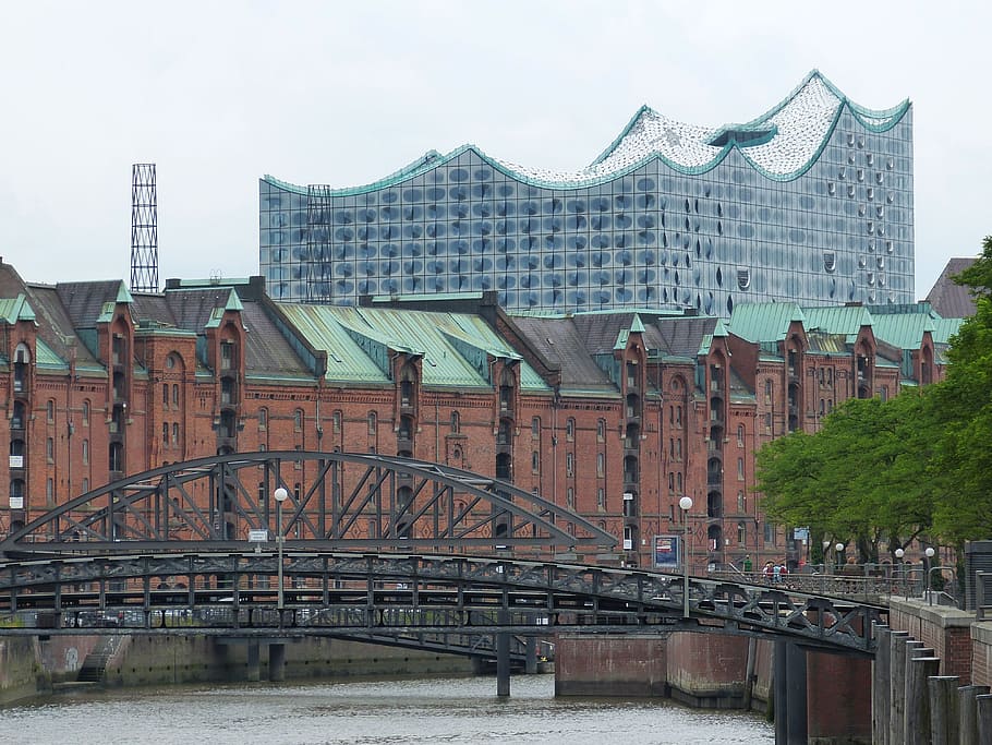 Speicherstadt, Hamburg, Brick, Building, historically, channel, bridge, modern, architecture, philharmonic orchestra, unesco