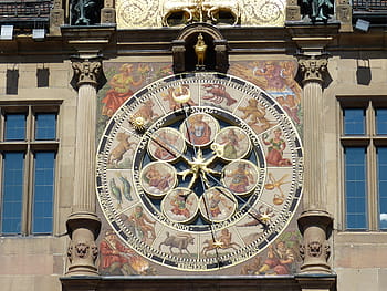 relógio do signo do zodíaco, Heilbronn, Cidade, Historicamente, Cidade velha, prefeitura, relógio, tempo, astronômico, relógio astronômico, hora