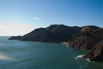 nero, montagna, accanto, corpo, acqua, giorno, oceano, montagne, mare, costa, blu