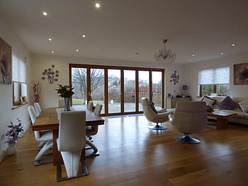 rectangular, brown, wooden, dining table, chairs, leather armchairs, piece, dinning, set, wood table, wood floors