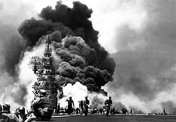 hit, kamikaze planes, USS Bunker Hill, Kamikaze, Planes, Okinawa, World War II, explosion, photos, public domain, smoke