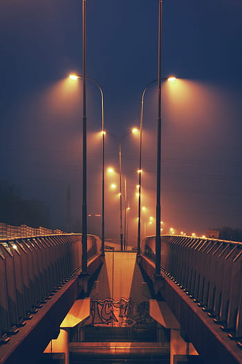 streetlights, night, sky, lodz, polska, polsnd, street