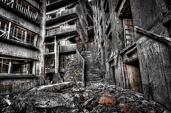 burned structure, japan, island, nagasaki, kyushu, abandoned, japanese, industrial, nobody, landmark, coal mine
