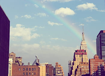 duha, za, chrysler věž, Nový, york, budov, město, městský, New York, nebe, mraky