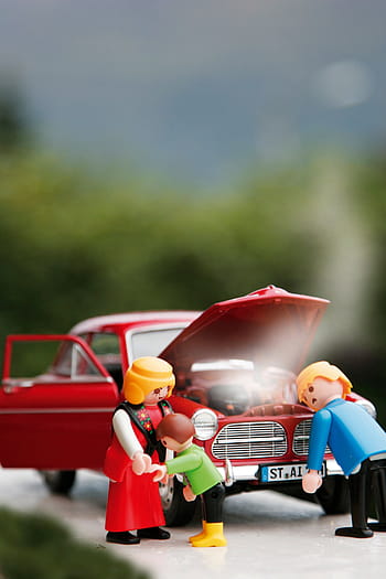 selective, focus photography, three, minifigs, red, vehicle, focus, photography, lego, family, car