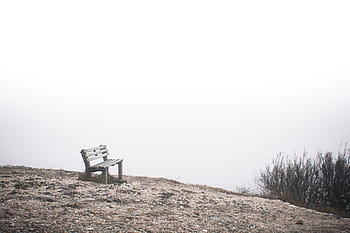 fim, mundo, Solitário, banco, Fim do mundo, nevoeiro, nebuloso, colinas, espaço para texto, natureza, ao ar livre