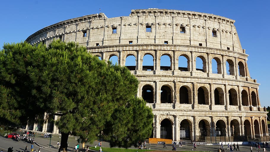 lidé, Koloseum, Řím, během dne, Itálie, colosseo, gladiátorů, budova, architektura, cestovat, mezník