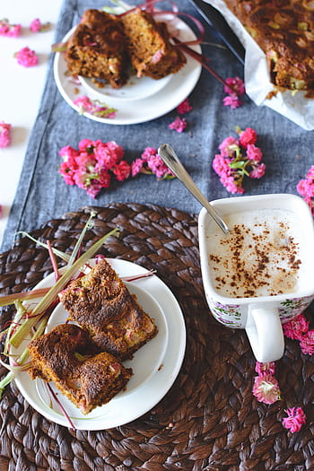 homemade rhubarb cake, Homemade, rhubarb, cake, dessert, pastry, sweet, treat, food, gourmet, plate