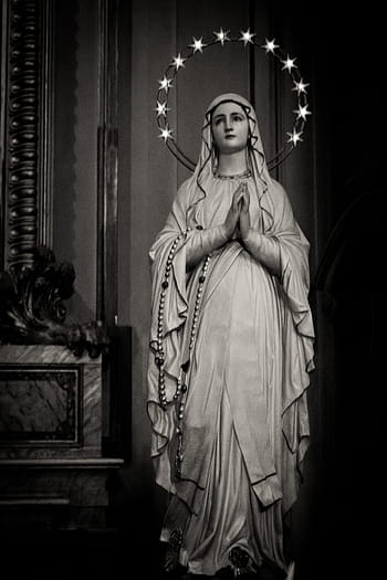 greyscale photo, religious, figure statue, Madonna, Church, Mother Of God, maria, christianity, figure, holy maria, faith
