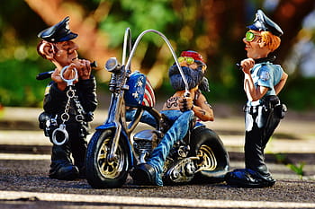 cyklista, policie, řízení, kolo, tetovaný, policajt, policistka, Amerika, chladný, neformální, legrační