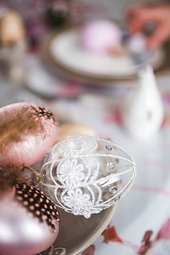 lindo, rosa, decoraciones, flores, amentos, huevos, mesa de Pascua, mesa, dulce, vacaciones, decoración