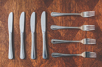 스테인리스, 강철 포크, 빵 칼, 칼 붙이, 칼, 포크, 은, 테이블, 세트, ​​먹다, 브리 건