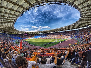 lidé, sledování, Fotbal, zápas, stadión, trávník, Řím, olympijský stadion, olympijské hry, olimpico roma, prato