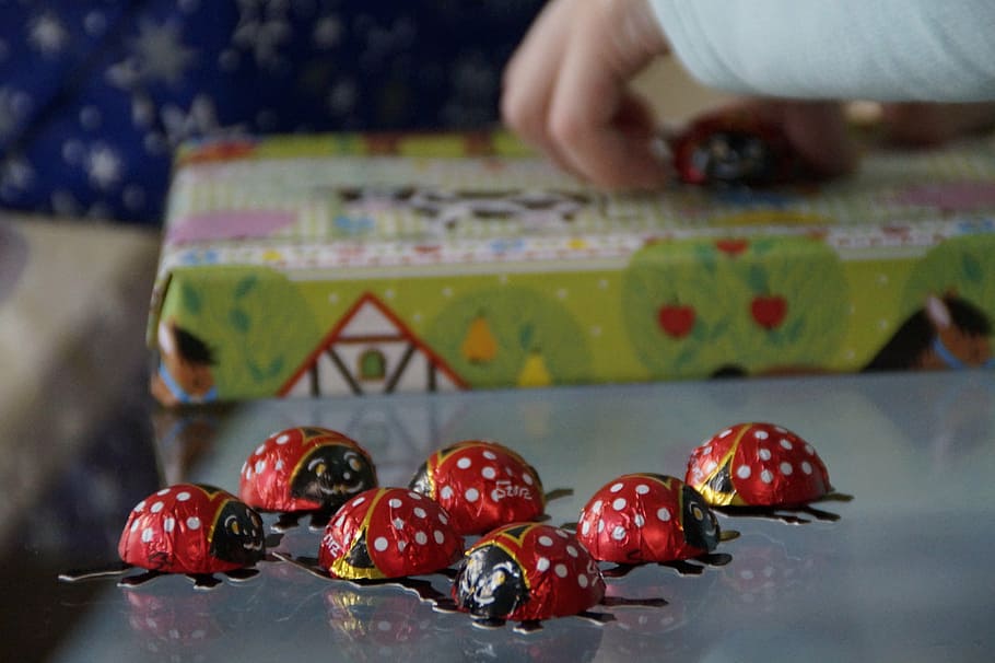 narozeniny, Gratulujeme, dárkové předměty, dárek rozbalit, dítě, Pozdrav, radost, Všechno nejlepší k narozeninám, slunéčko sedmitečné, dekorace