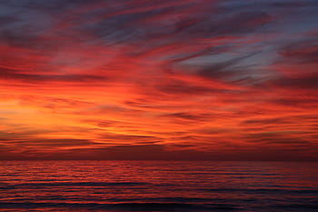 rosso, tramonto del cielo, oceano, cielo rosso, tramonto, natura, spiaggia, costa, paesaggio, naturale, estate