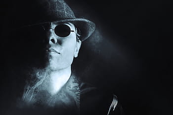 muž, kulatý klobouk, kouř, sluneční brýle, gangster, chladný, městský, móda, Modelka, předvečer Všech svatých, strašidelný