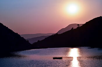 silhouette, boat, mountains, kumbhalgarh, rajasthan, fort, architecture, india, ancient, asia, building