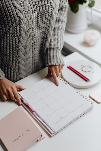 menulis, kalender, wanita, buku catatan, pensil, kantor, agenda, belajar