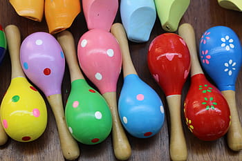 roztříděný, maracas, stůl, hračky, barvitý, chrastítko, barevný, barva, hudba, vícebarevné, velikonoční