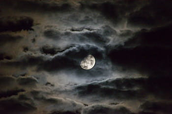 full, moon, black, white, clouds, night, sky, dark, moonlight, full Moon, nature