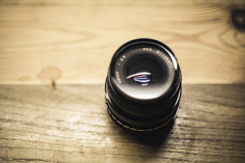 černý objektiv fotoaparátu, Fotoaparát, objektiv, Černá, fotografování, dřevěný, stůl, rozmazat, dřevo - materiál, detail, staromódní