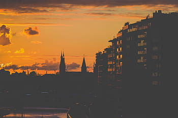 silhouette, concrete, buildings, golden, hour photo, architecture, building, infrastructure, sky, skyscraper, tower