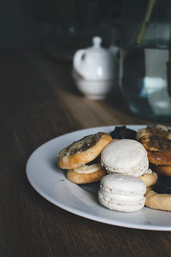 roztříděný, cookies, bílý, keramický, deska, hnědý, dřevěný, deska stolu, keramická deska, nádobí, šedá